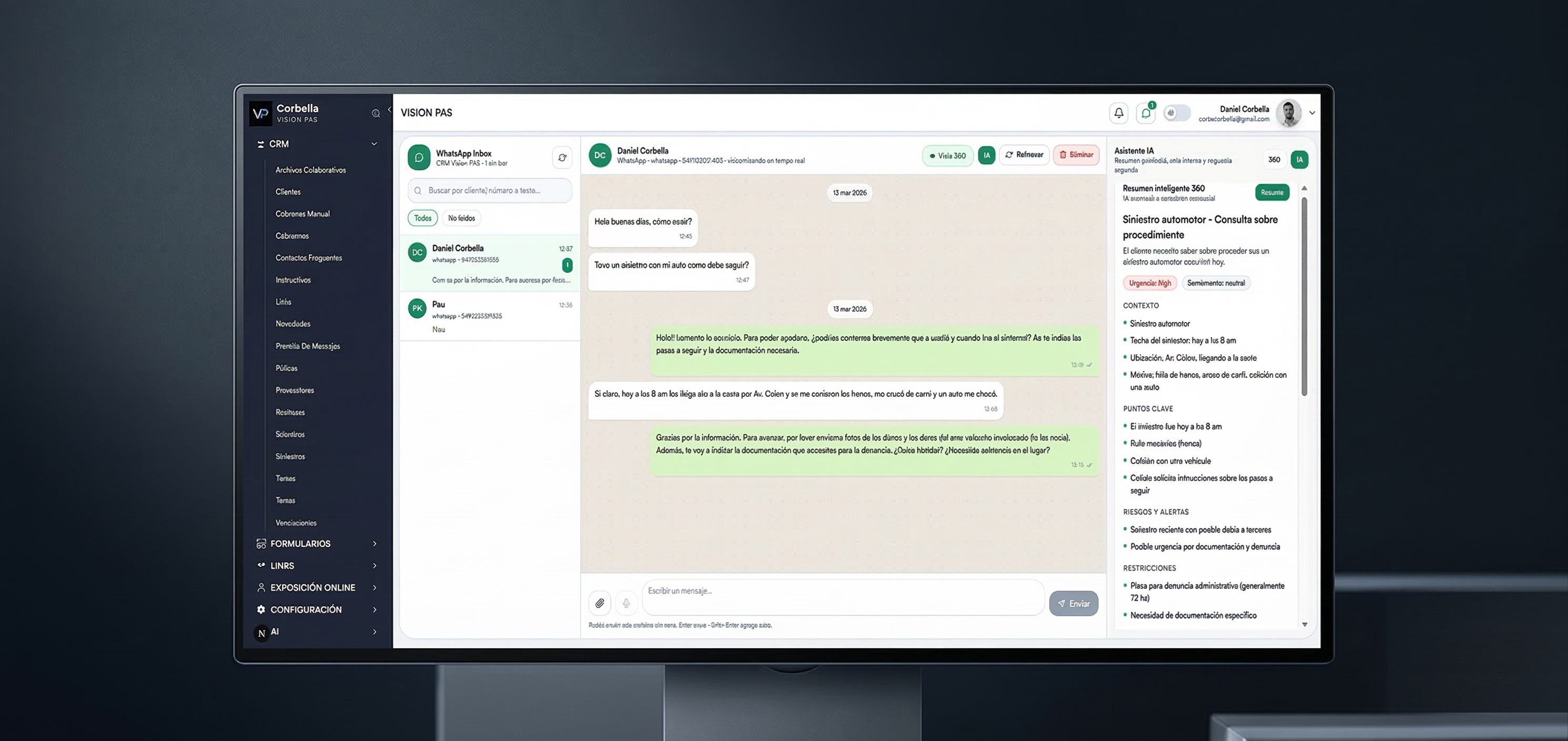 Bandeja de WhatsApp integrada en VISION PAS.